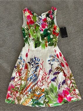 NEW Zara White Tropical Floral Dress XS